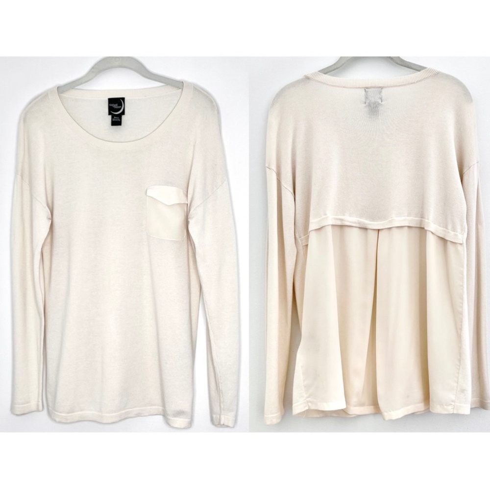 August Moon Cream Scoop Neck Sheer Back Knit Top